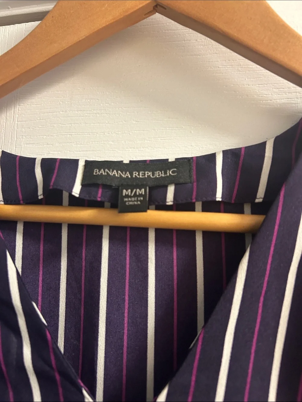 Banana Republic Navy Striped V-Neck Blouse with White & Purple Stripes - Picture 7 of 7